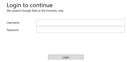 Authentication page for the application